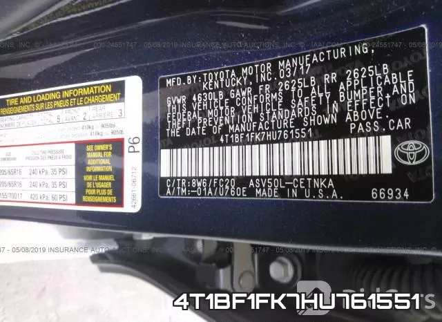 4T1BF1FK7HU761551 фото 9