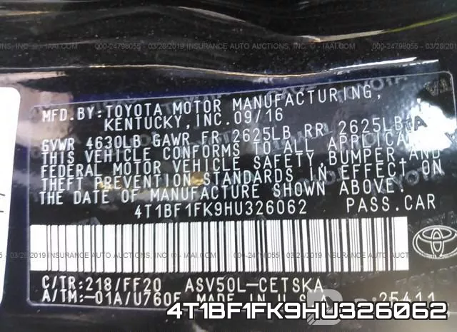4T1BF1FK9HU326062 фото 8