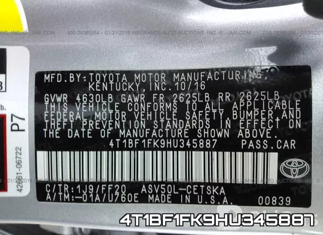 4T1BF1FK9HU345887 фото 10