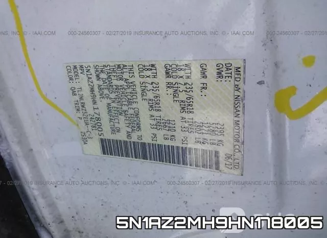 5N1AZ2MH9HN178005 фото 10