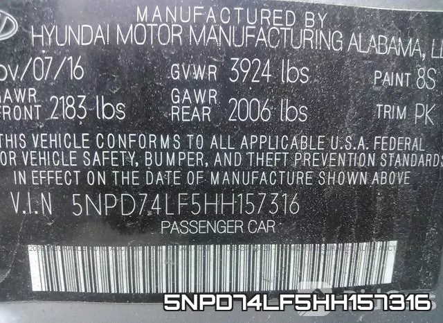 5NPD74LF5HH157316 фото 8