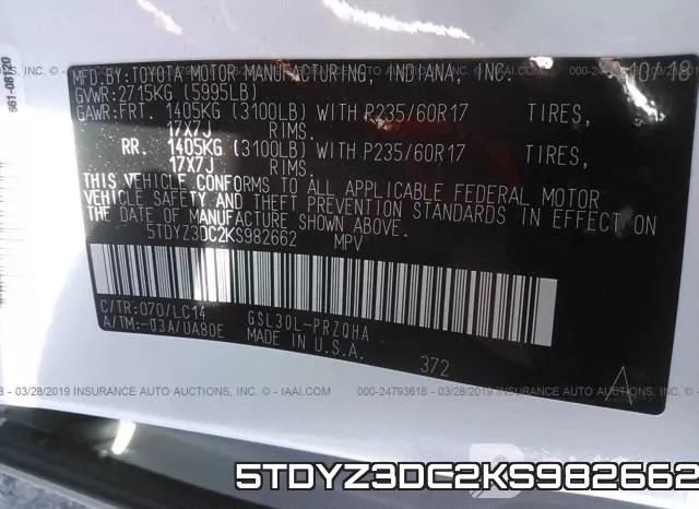 5TDYZ3DC2KS982662 фото 10
