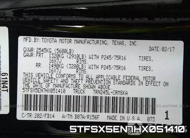 5TFSX5EN7HX051410 фото 10