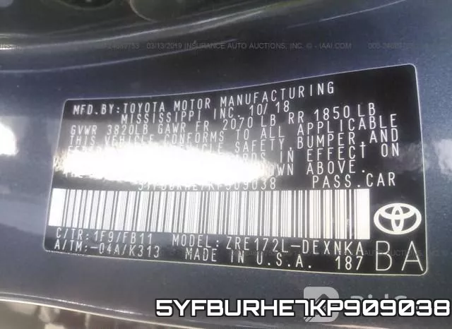 5YFBURHE7KP909038 фото 10