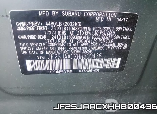 JF2SJAACXHH800436 фото 10