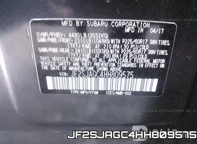 JF2SJAGC4HH809575 фото 10