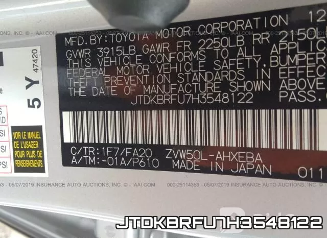 JTDKBRFU7H3548122 фото 10