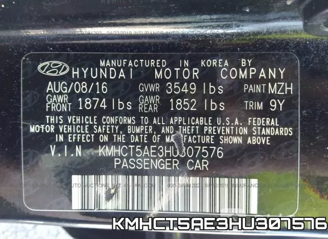 KMHCT5AE3HU307576 фото 10