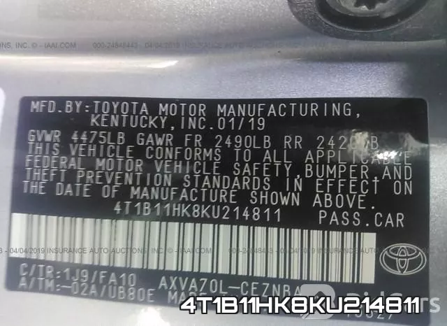 4T1B11HK8KU214811 фото 10