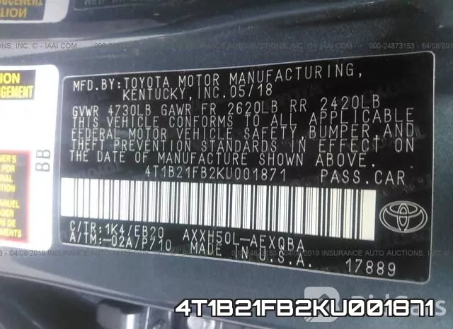 4T1B21FB2KU001871 фото 10