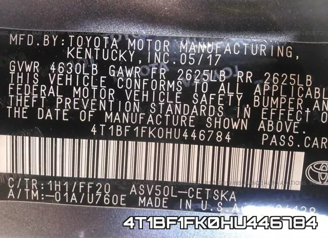 4T1BF1FK0HU446784 фото 10