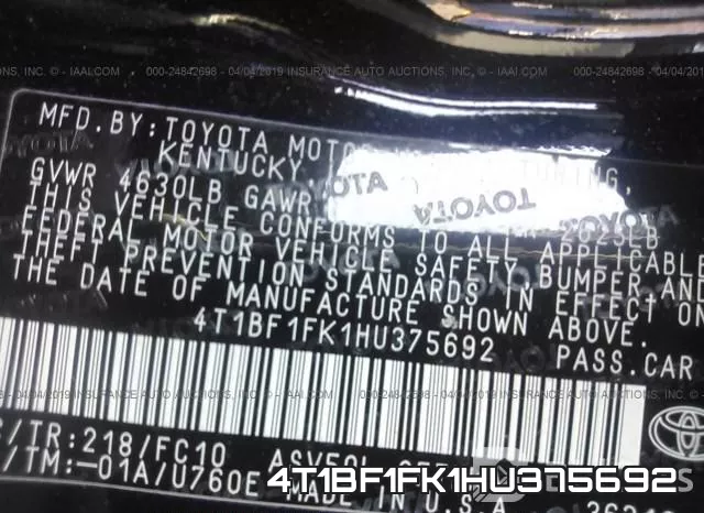 4T1BF1FK1HU375692 фото 10