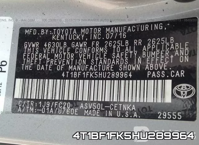 4T1BF1FK5HU289964 фото 10