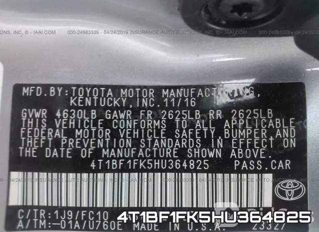 4T1BF1FK5HU364825 фото 10