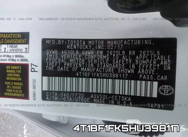 4T1BF1FK5HU398117 фото 10