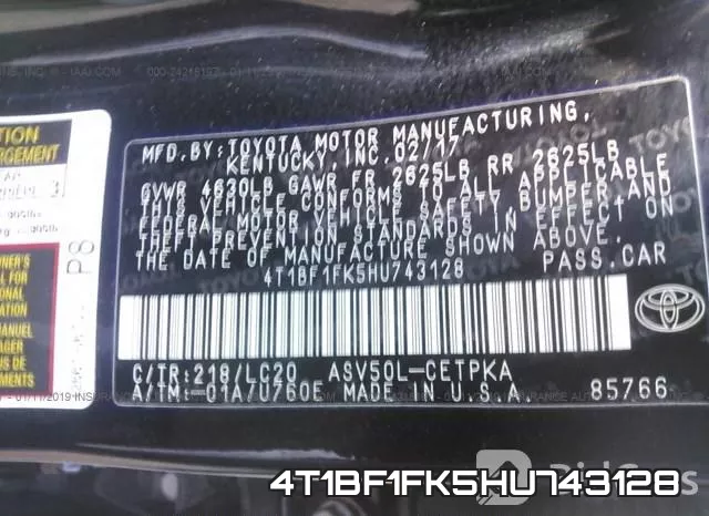 4T1BF1FK5HU743128 фото 10