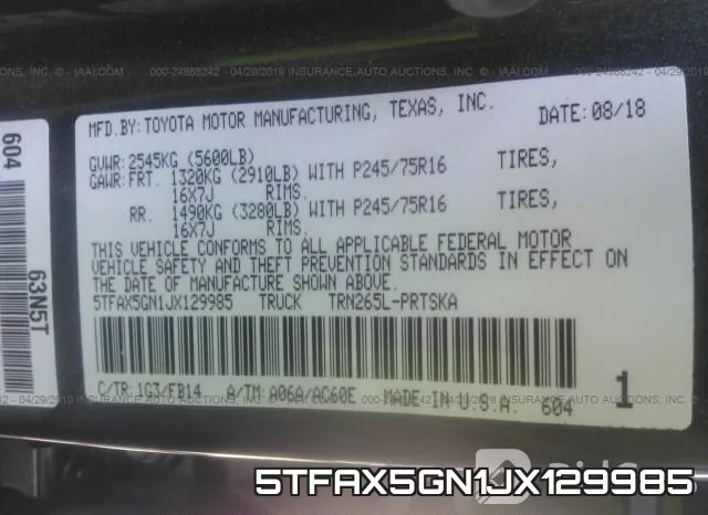 5TFAX5GN1JX129985 фото 10