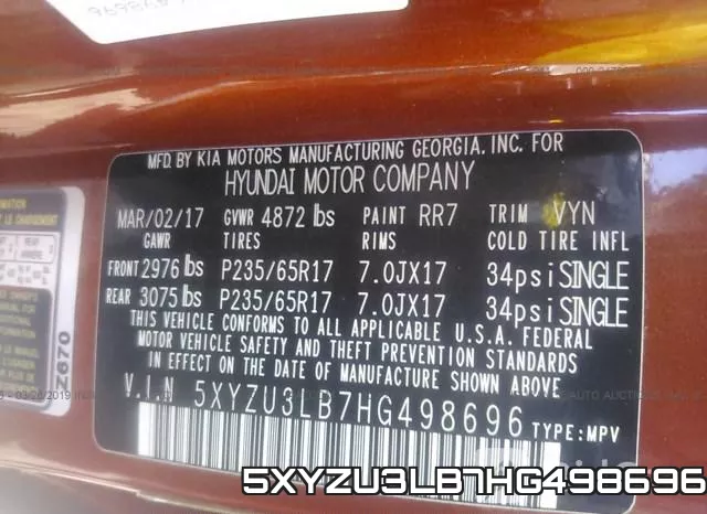 5XYZU3LB7HG498696 фото 10