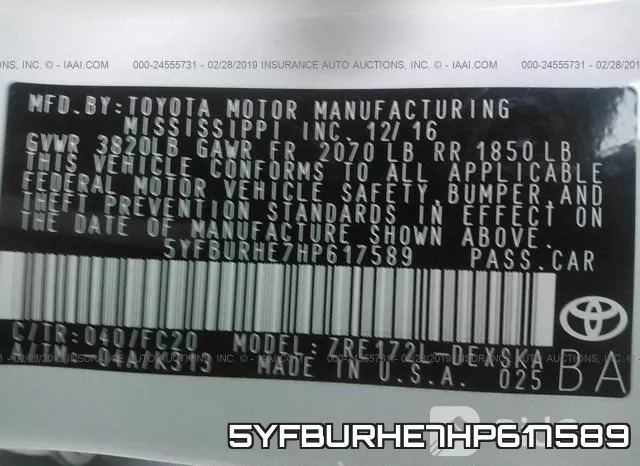 5YFBURHE7HP617589 фото 10