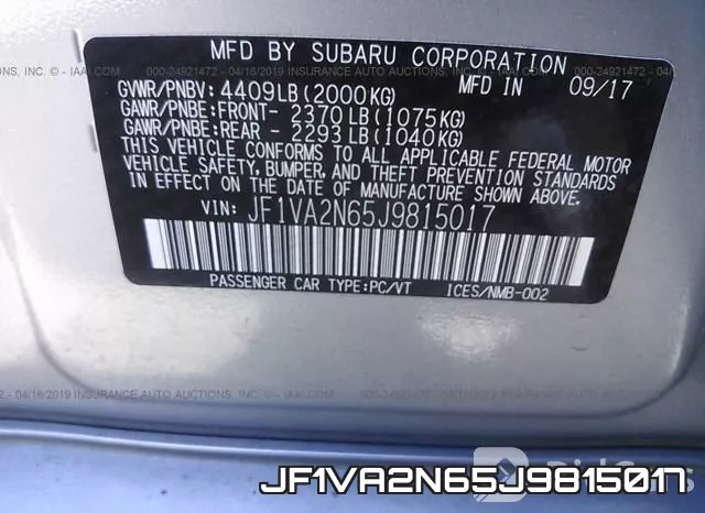 JF1VA2N65J9815017 фото 10
