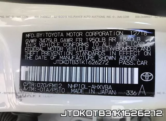 JTDKDTB31K1626272 фото 10