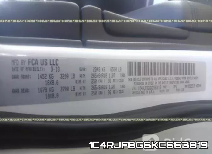 1C4RJFBG6KC553819 фото 10