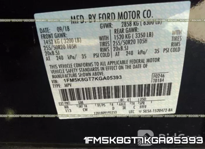 1FM5K8GT7KGA05393 фото 10