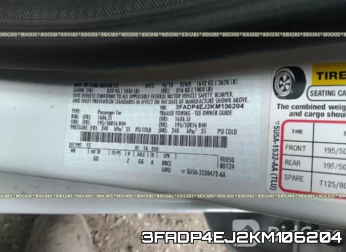 3FADP4EJ2KM106204 фото 10