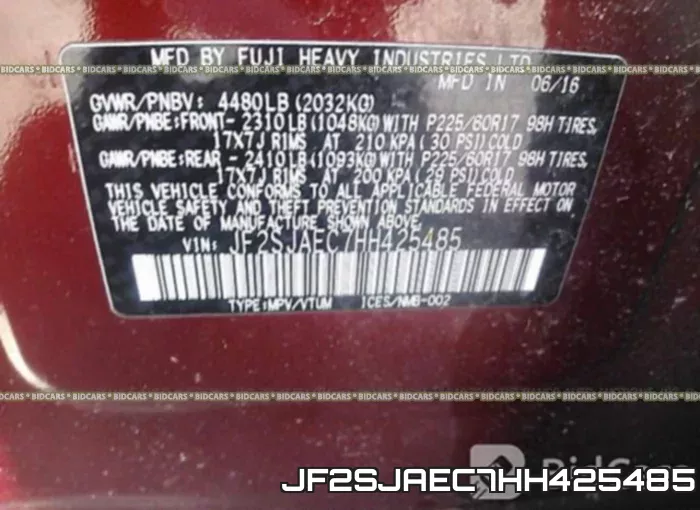 JF2SJAEC7HH425485 фото 10