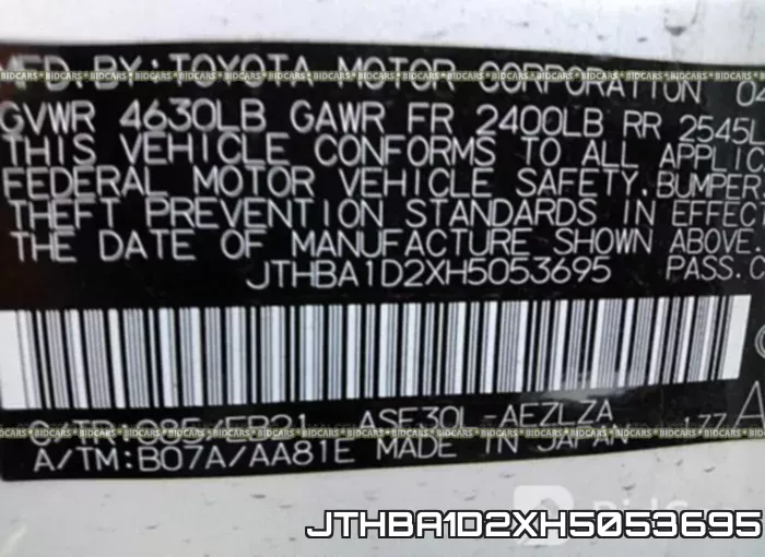 JTHBA1D2XH5053695 фото 10