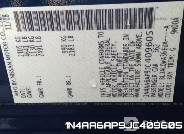 1N4AA6AP9JC409605 фото 10