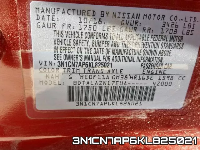3N1CN7AP6KL825021 фото 2