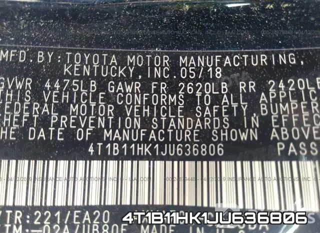 4T1B11HK1JU636806 фото 10