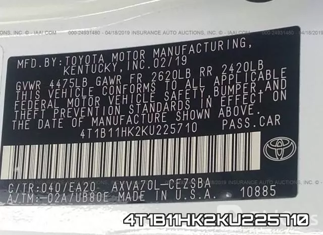 4T1B11HK2KU225710 фото 10