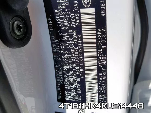 4T1B11HK4KU214448 фото 2