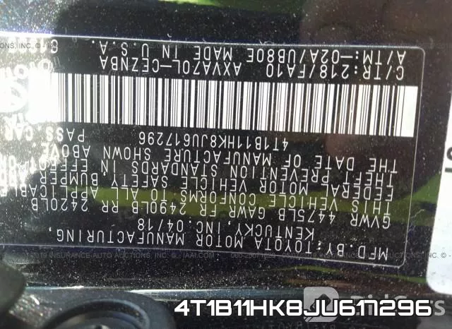 4T1B11HK8JU617296 фото 10