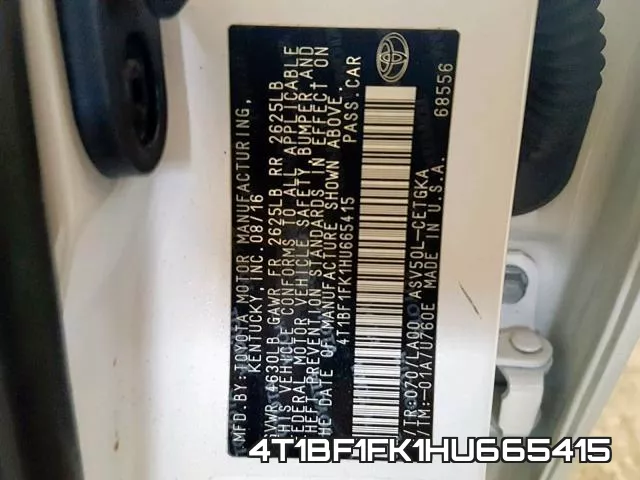 4T1BF1FK1HU665415 фото 2