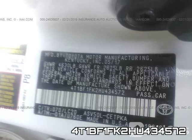 4T1BF1FK2HU434572 фото 9