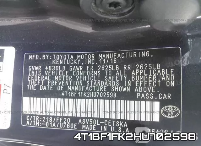 4T1BF1FK2HU702598 фото 10