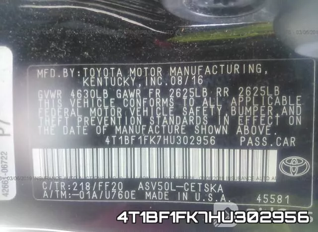 4T1BF1FK7HU302956 фото 9