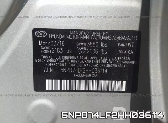 5NPD74LF2HH036114 фото 10
