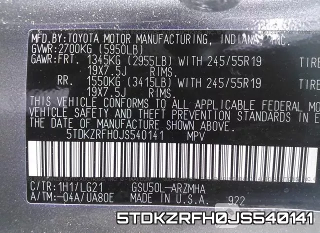 5TDKZRFH0JS540141 фото 10