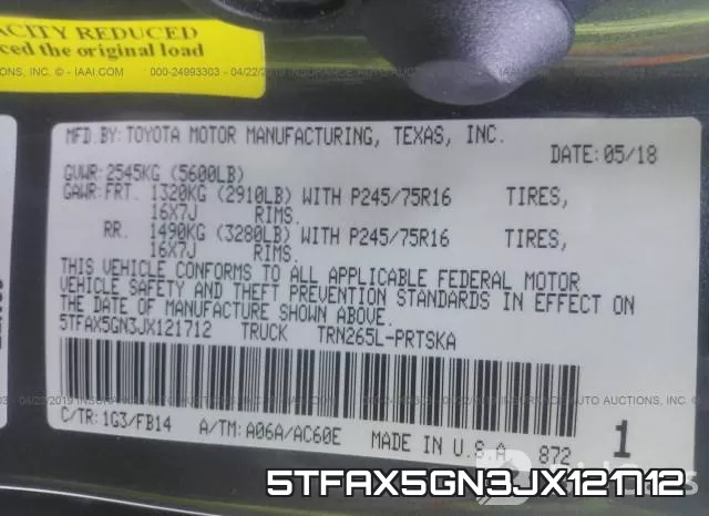 5TFAX5GN3JX121712 фото 10