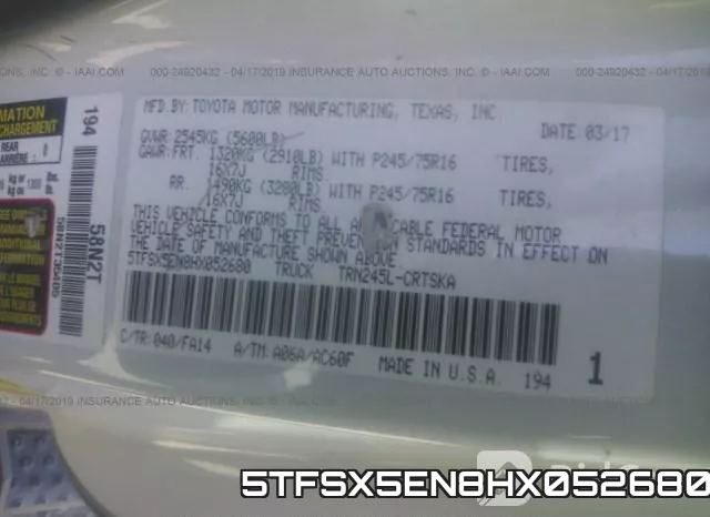5TFSX5EN8HX052680 фото 10
