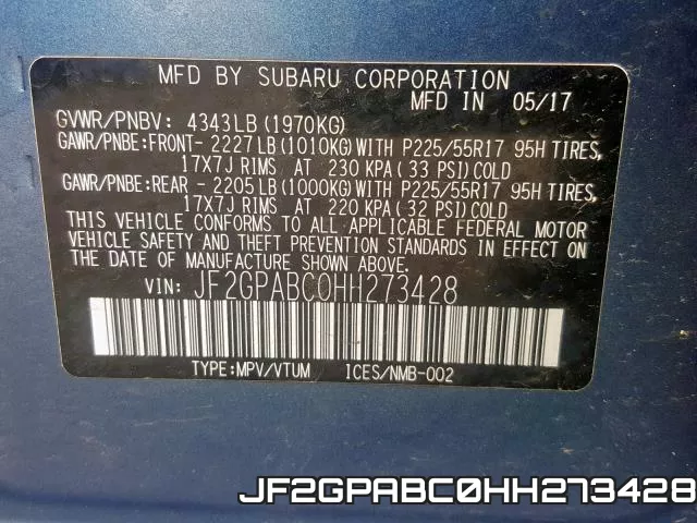 JF2GPABC0HH273428 фото 2