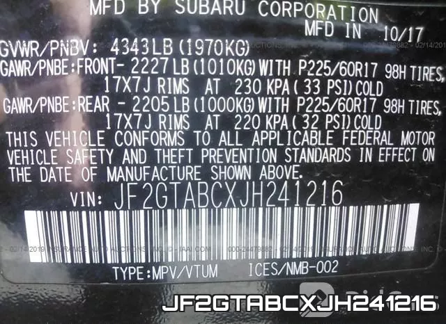 JF2GTABCXJH241216 фото 10