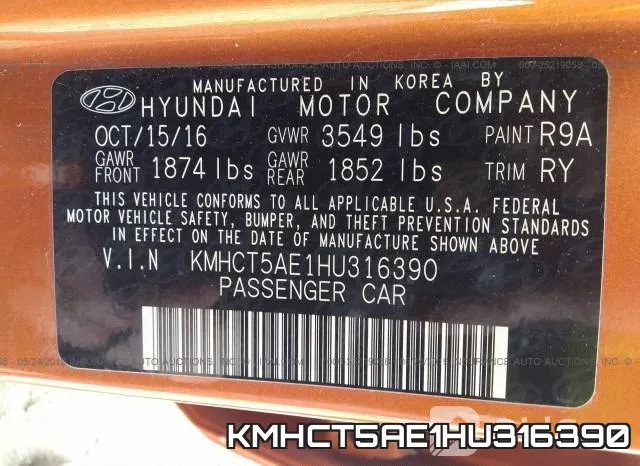 KMHCT5AE1HU316390 фото 9