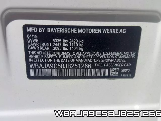 WBAJA9C58JB251266 фото 2