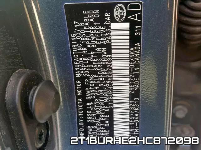 2T1BURHE2HC872098 фото 2