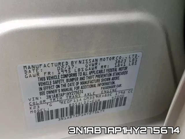 3N1AB7AP1HY275674 фото 2